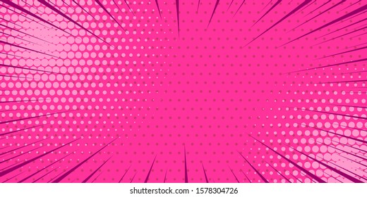 Pop art pink comics book cartoon magazine cover. Cartoon funny retro pattern strip mock up. Vector halftone illustration. Vintage backdrop for comic superhero text, speech bubble, message.