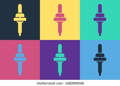 Pop art Pipette icon isolated on color background. Element of medical, cosmetic, chemistry lab equipment.  Vector Illustration