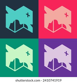 Pop art Pirate treasure map icon isolated on color background.  Vector