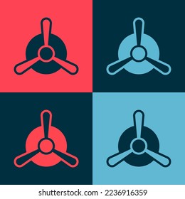 Pop art Plane propeller icon isolated on color background. Vintage aircraft propeller.  Vector