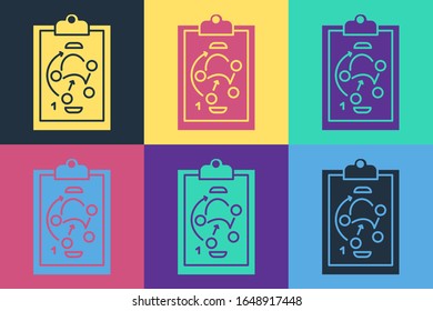 Pop art Planning strategy concept icon isolated on color background. Hockey cup formation and tactic.  Vector Illustration