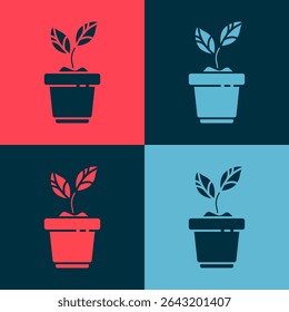 Pop art Plant in pot icon isolated on color background. Plant growing in a pot. Potted plant sign.  Vector Illustration