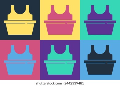 Pop art Plastic basin with shirt icon isolated on color background. Bowl with water. Washing clothes, cleaning equipment.  Vector