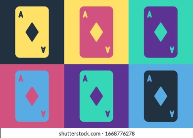 Pop art Playing card with diamonds symbol icon isolated on color background. Casino gambling.  Vector Illustration