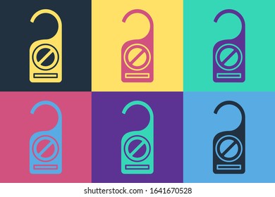 Pop art Please do not disturb icon isolated on color background. Hotel Door Hanger Tags.  Vector Illustration