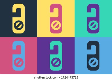 Pop art Please do not disturb icon isolated on color background. Hotel Door Hanger Tags.  Vector Illustration