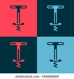 Pop art Pogo stick, jumping toy icon isolated on color background.  Vector