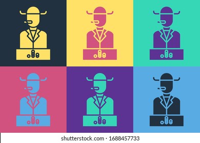 Pop art Poker player icon isolated on color background.  Vector Illustration