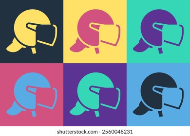 Pop art Police helmet icon isolated on color background. Military helmet.  Vector