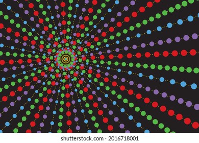 Pop art, polka dots element, part fireworks or flower pattern texture abstract. Colorful circle, dash line radius ejected with red green yellow purple blue black charming unique.Vector illustration