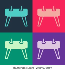 Pop art Pommel horse icon isolated on color background. Sports equipment for jumping and gymnastics.  Vector