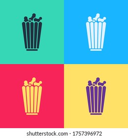 Pop art Popcorn in cardboard box icon isolated on color background. Popcorn bucket box.  Vector Illustration