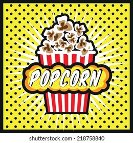 Pop art popcorn design illustration, popcorn symbol, popcorn explosion retro style background