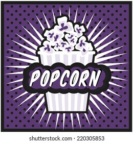 Pop art popcorn design illustration, popcorn symbol, popcorn explosion retro style background
