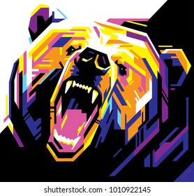 Pop art portrait of agressive bear. Vector illustration