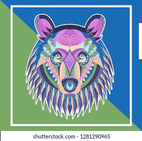 Pop art portrait of agressive bear. Vector illustration art - Vector