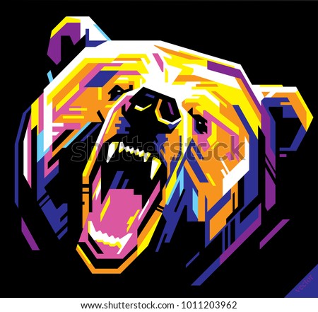 Pop art portrait of agressive bear. Vector illustration