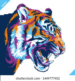 Pop art portrait of agressive tiger. Vector illustration