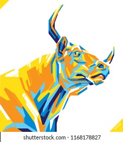Pop art portrait of beautiful bull. Vector illustration