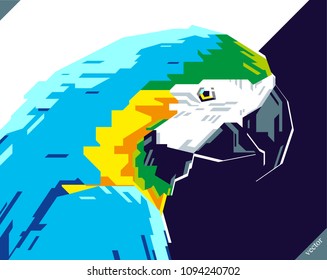 Pop art portrait of beautiful parrot. Vector illustration