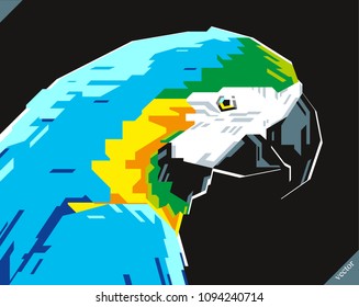 Pop art portrait of beautiful parrot. Vector illustration