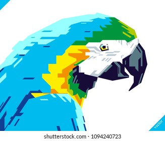 Pop art portrait of beautiful parrot. Vector illustration