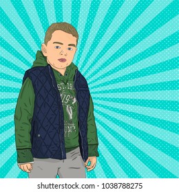 Pop art portrait of the boy. Vector illustration