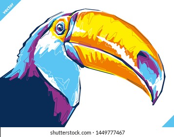 Pop art portrait of exotic toucan. Vector illustration