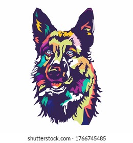 Pop art portrait of german shepherd isolated white background