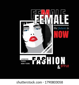 Pop art portreit of fashion woman with quote on black background. Vector illustration