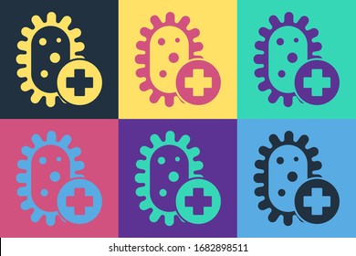 Pop art Positive virus icon isolated on color background. Corona virus 2019-nCoV. Bacteria and germs, cell cancer, microbe, fungi.  Vector Illustration