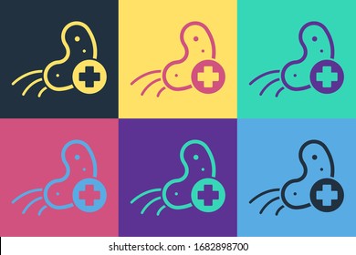 Pop art Positive virus icon isolated on color background. Corona virus 2019-nCoV. Bacteria and germs, cell cancer, microbe, fungi.  Vector Illustration