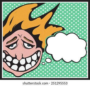 Pop art poster with a happy man/Vector pop art poster of a happy guy with a chat bubble, editable Eps 10 file.