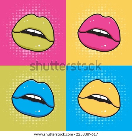 Pop art poster. Multi-colored lips on a multi-colored background. vector illustration