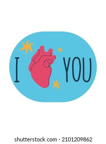 Pop art poster, sticker  with the inscription I love you and a human heart. Poster, postcard, print. Happy Valentine's Day