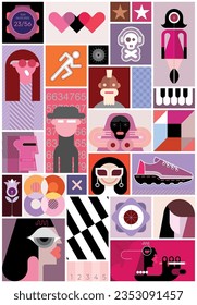 Pop art poster vector design include many different images of people, decorative elements, etc.

Each one of the design element created on a separate layer and can be used as a standalone image.