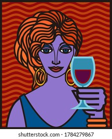 pop art poster of woman drinking wine