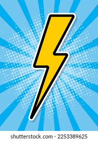 Pop art poster. Yellow lightning on a blue background. vector illustration