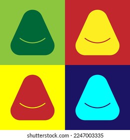Pop art Pouf icon isolated on color background. Soft chair. Bag for the seat. Comfortable furniture armchair.  Vector