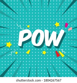 Pop Art POW speech bubble on BLUE DOT BACKGROUND. Vector colorful illustration 
