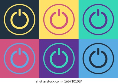 Pop art Power button icon isolated on color background. Start sign.  Vector Illustration