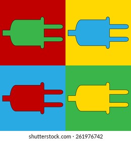 Pop art power cord symbol icons. Vector illustration.