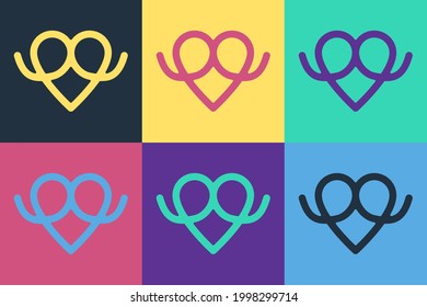 Pop art Pretzel icon isolated on color background. German comfort food pastry. Oktoberfest festival.  Vector