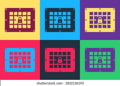 Pop art Prison window icon isolated on color background. Vector.