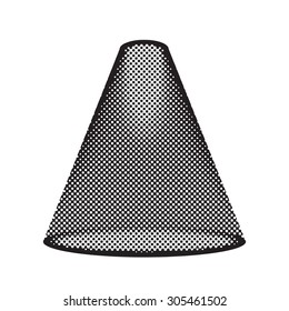 Pop art projector, spotlight shines, halftone effect, black and white colors.