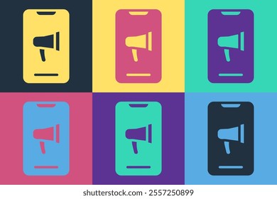 Pop art Protest icon isolated on color background. Meeting, protester, picket, speech, banner, protest placard, petition, leader, leaflet.  Vector