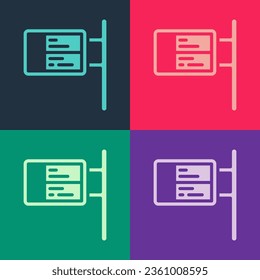 Pop art Public transport board icon isolated on color background. Mechanical scoreboard. Info of flight on the billboard in the train.  Vector