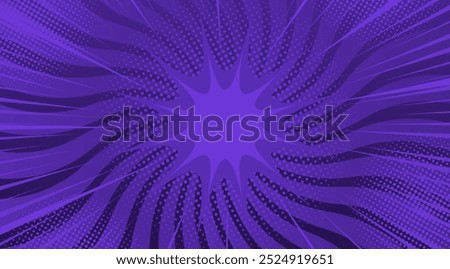 Pop art purple comic book cartoon magazine cover. Cute retro stripes pattern. background Vector halftone illustration. Vintage background for comic superhero text, speech bubble, message.