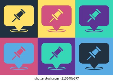 Pop art Push pin icon isolated on color background. Thumbtacks sign.  Vector