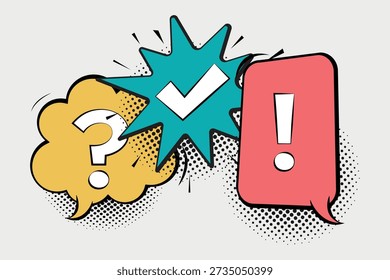 pop art question mark exclamation mark check mark
